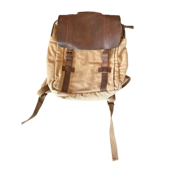 Vintage-Style S-Zone Brown Canvas Backpack Leather Straps & Buckle Closure - Picture 1 of 6